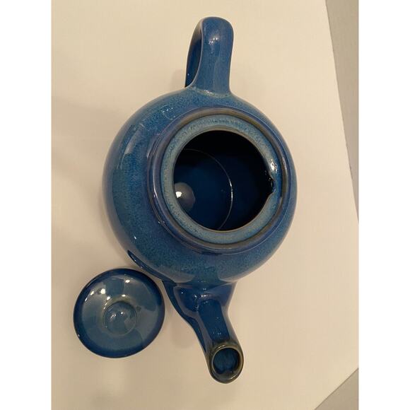 Cobalt Blue Pottery Teapot Beautiful Detailed Glazing, Button Shaped Handle - Picture 5 of 6
